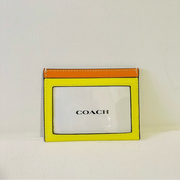 COACH Slim ID Card Case Colorblock Sv/Bright Yellow Multi Crossgrain Leather NWT - Picture 3 of 5